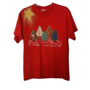 Fruit Of The Loom Ugly Christmas Tree Calico Print Handmade Winter Whimsical S